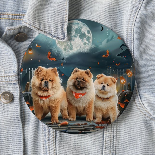 Badge Rond 15,2 Cm Chow Chow Halloween Éffrayant (En situation)