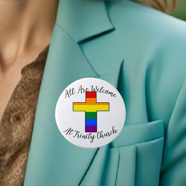 Badge Rond 15,2 Cm Chrétien partisan des LGBT (Welcoming Buttons In Various Sizes)