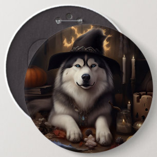 Badge Rond 15,2 Cm Citrouilles Malamute d'Alaska Halloween Épouvantab
