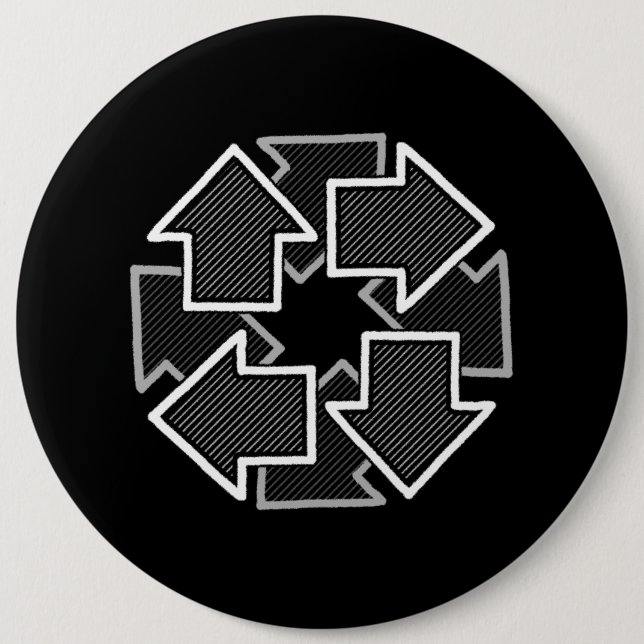 Badge Rond 15,2 Cm Clockwise Arrows Minimal Geometric Black Variant 2 (Devant)