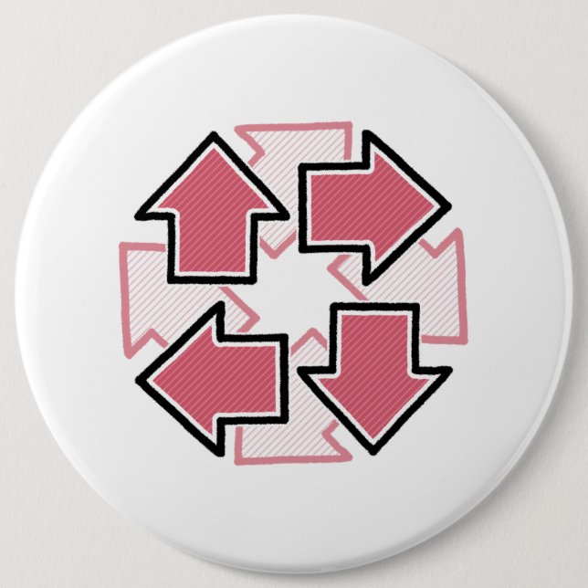 Badge Rond 15,2 Cm Clockwise Arrows Minimal Geometric Red (Devant)