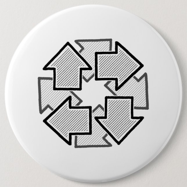 Badge Rond 15,2 Cm Clockwise Arrows Minimal Geometric White Variant 1 (Devant)