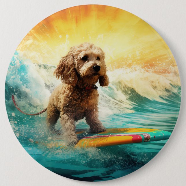 Badge Rond 15,2 Cm Cockapoo Beach Surf Paining (Devant)
