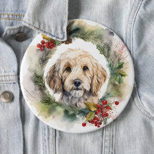 Badge Rond 15,2 Cm Cockapoo Christmas Wreath Festive Pup