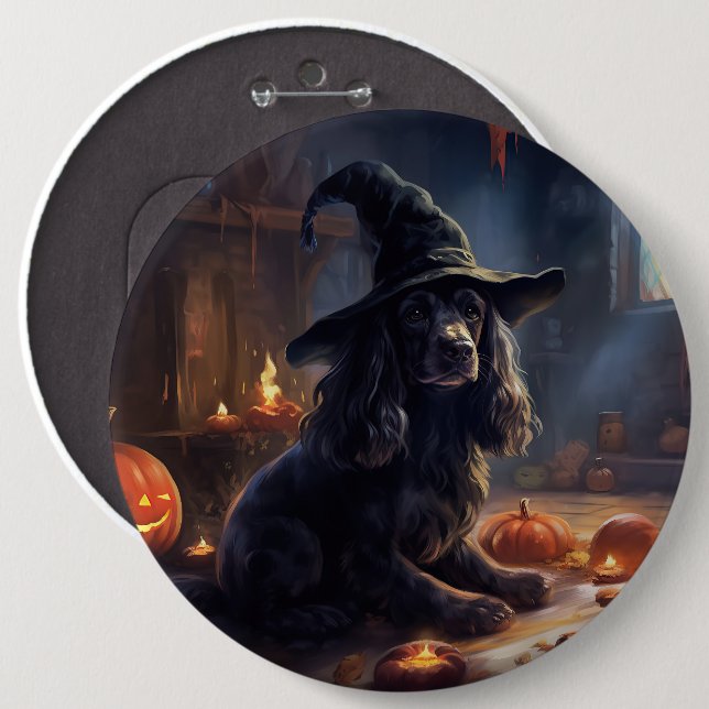 Badge Rond 15,2 Cm Cocker Spaniel Citrouilles Halloween effrayant (Devant & derrière)