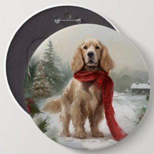 Badge Rond 15,2 Cm Cocker Spaniel dans la neige à Noël