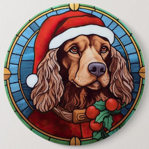 Badge Rond 15,2 Cm Cocker Spaniel Vitrail Noël