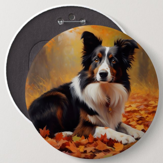 Badge Rond 15,2 Cm Collie frontalier à l'automne Feuilles automne Ins (Devant & derrière)