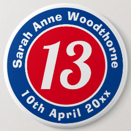 Badge Rond 15,2 Cm Commémoration d'anniversaire avec le nom, l'âge et