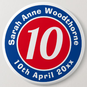 Badge Rond 15,2 Cm Commémoration d'anniversaire avec le nom, l'âge et
