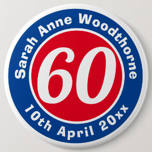 Badge Rond 15,2 Cm Commémoration d'anniversaire avec le nom, l'âge et