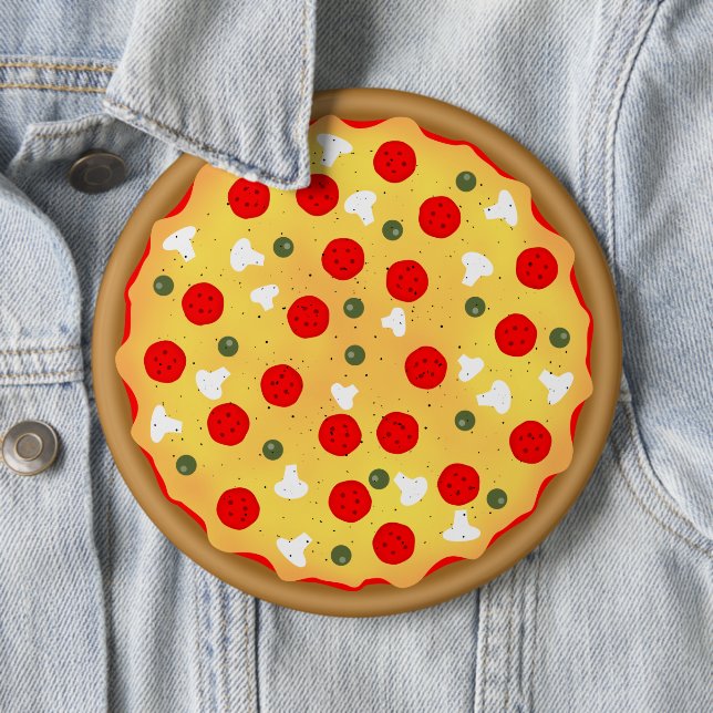 Badge Rond 15,2 Cm Cool plaisir pizza pepperoni champignon (En situation)