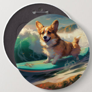 Badge Rond 15,2 Cm Corgi Beach Surf Peinture