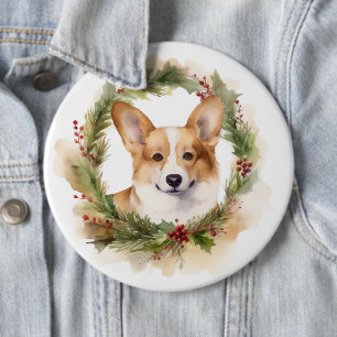 Badge Rond 15,2 Cm Corgi Christmas Wreath Festive Pup