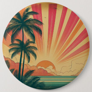 Badge Rond 15,2 Cm Coucher de soleil rétro/tropical vintage/hawaïen
