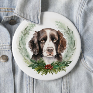 Badge Rond 15,2 Cm Couronne de Noël de Springer spaniel Chien de fête