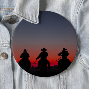 Badge Rond 15,2 Cm cowboy au coucher du soleil