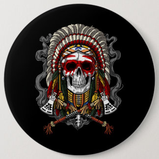 Badge Rond 15,2 Cm Crâne amérindien en chef