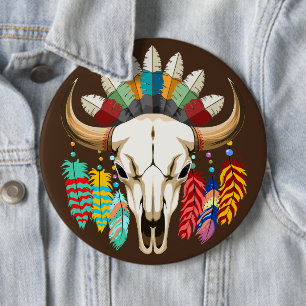 Badge Rond 15,2 Cm Crâne de buffle emblème amérindien