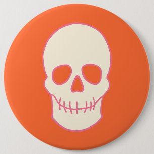 Badge Rond 15,2 Cm Crâne en rose, orange et crème