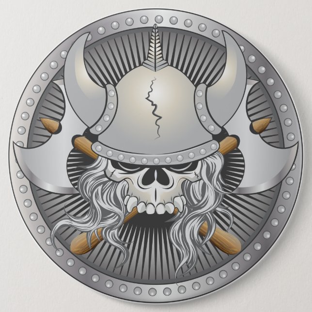 Badge Rond 15,2 Cm Crâne guerrier viking (Devant)