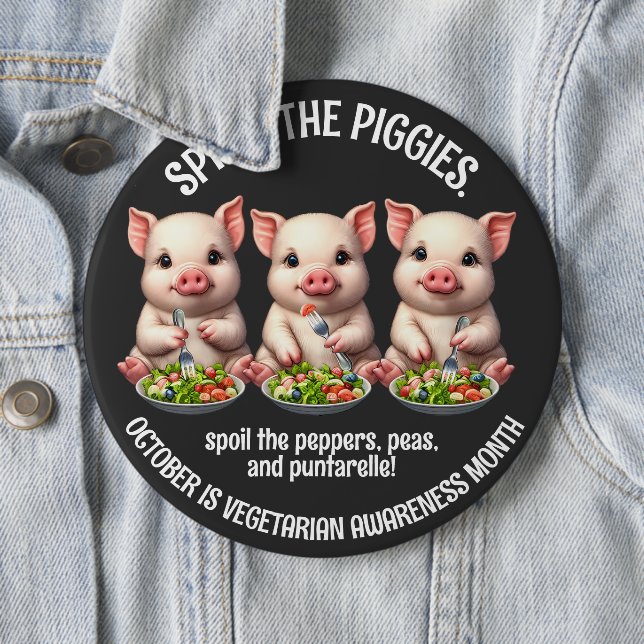 Badge Rond 15,2 Cm Cute Spare Piggies Manger Salades (En situation)