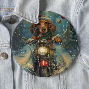 Badge Rond 15,2 Cm Dachshund à moto Noël