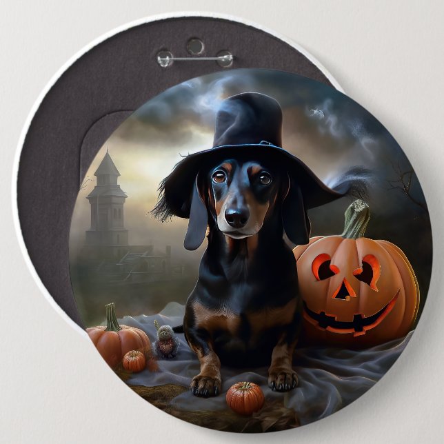 Badge Rond 15,2 Cm Dachshund Halloween effroi (Devant & derrière)