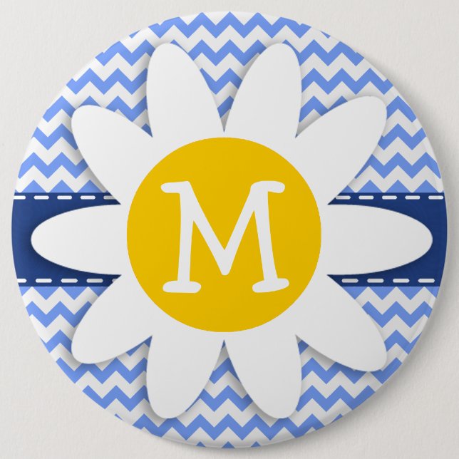 Badge Rond 15,2 Cm Daisée de printemps ; Motif Chevron bleu (Devant)