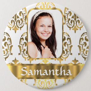 Badge Rond 15,2 Cm Damas blanc et or