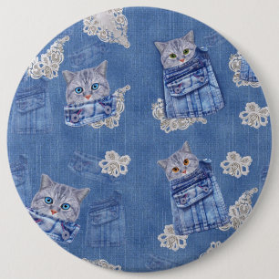 Badge Rond 15,2 Cm Denim poche Jeans, Kittens et dentelle