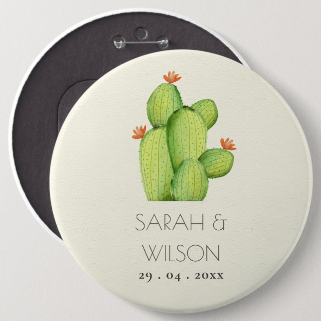 BADGE ROND 15,2 CM DÉSERT D'EAU VERTE MARIAGE DE FLEURS CACTUS (Devant & derrière)