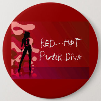 Badge Rond 15,2 Cm Diva punk d'un rouge ardent