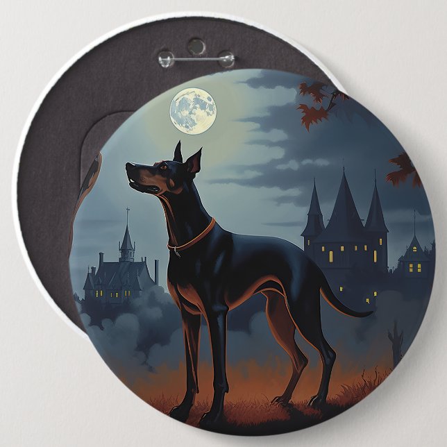 Badge Rond 15,2 Cm Doberman Halloween effraie (Devant & derrière)