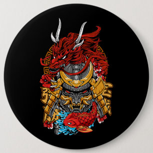 Badge Rond 15,2 Cm Dragon japonais Cyberpunk Samurai Koi Fish Aesthet