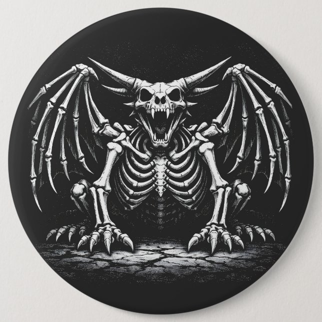 Badge Rond 15,2 Cm Dragon squelette par BurnsInHell (Devant)