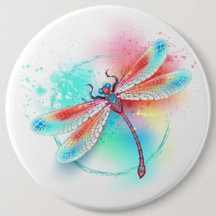Badge Rond 15,2 Cm Dragonfly rouge sur l'arrière - plan aquarelle