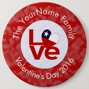 Badge Rond 15,2 Cm Drapeau chilien Lettres rouges AMOUR blanc sur rou