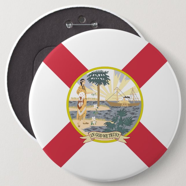 Badge Rond 15,2 Cm Drapeau de la Floride : l'État ensolleillé des Flo (Devant & derrière)
