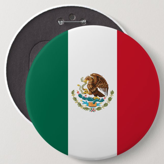 Badge Rond 15,2 Cm Drapeau du Mexique, Bandera de la République mexic (Devant & derrière)
