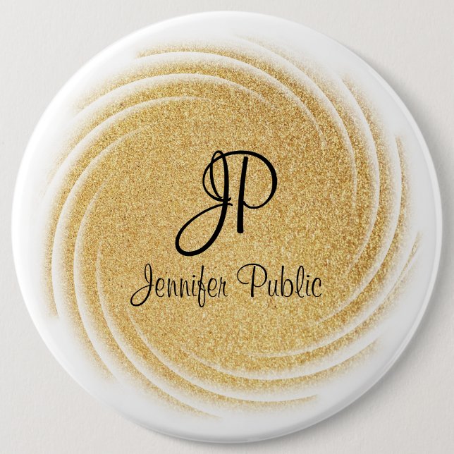 Badge Rond 15,2 Cm Elégant Monogramme Modèle Faux Gold Parties scinti (Devant)