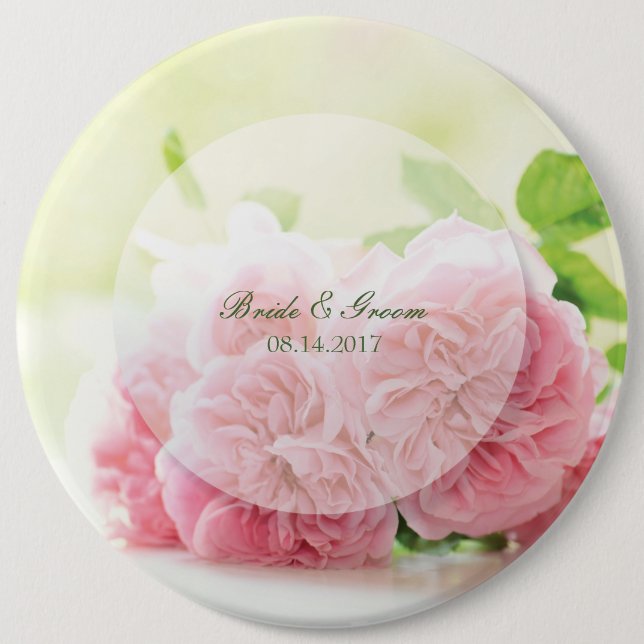 Badge Rond 15,2 Cm Élégant Rose d'été rose Mariage (Devant)