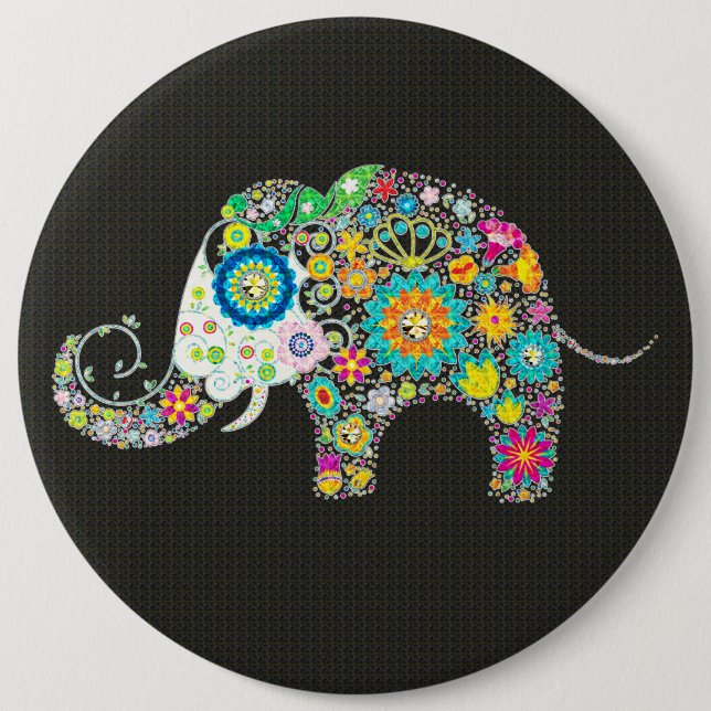 Badge Rond 15,2 Cm Eléphant Fleur Avec Boucles De Diamant (Devant)