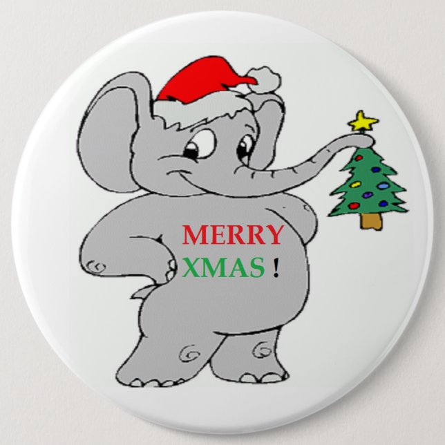 BADGE ROND 15,2 CM ÉLÉPHANT "MERRY XMAS" (Devant)