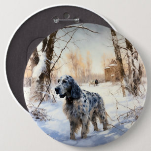 Badge Rond 15,2 Cm English Setter Qu'il neige Noël
