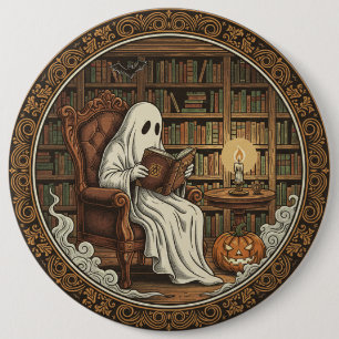 Badge Rond 15,2 Cm Fantôme dans une bibliothèque
