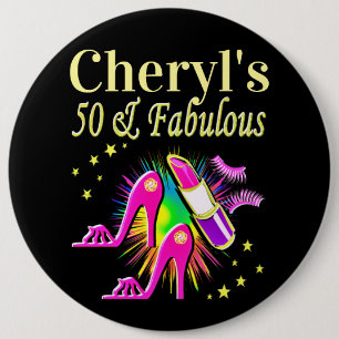 BADGE ROND 15,2 CM FASHIONISTA 50E ANNIVERSAIRE PERSONNALISÉ