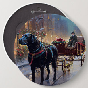 Badge Rond 15,2 Cm Festive de Noël au Labrador noir