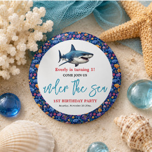 Badge Rond 15,2 Cm Fête d'anniversaire 1 an sous la mer