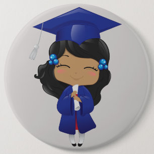 Badge Rond 15,2 Cm Fille d'obtention du diplôme dans le bleu
